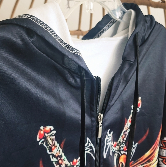 Crossed Swords and Wings Zip Front Harley-Davidson Legacy Hoodie Kangaroo Pocket - Picture 6 of 11